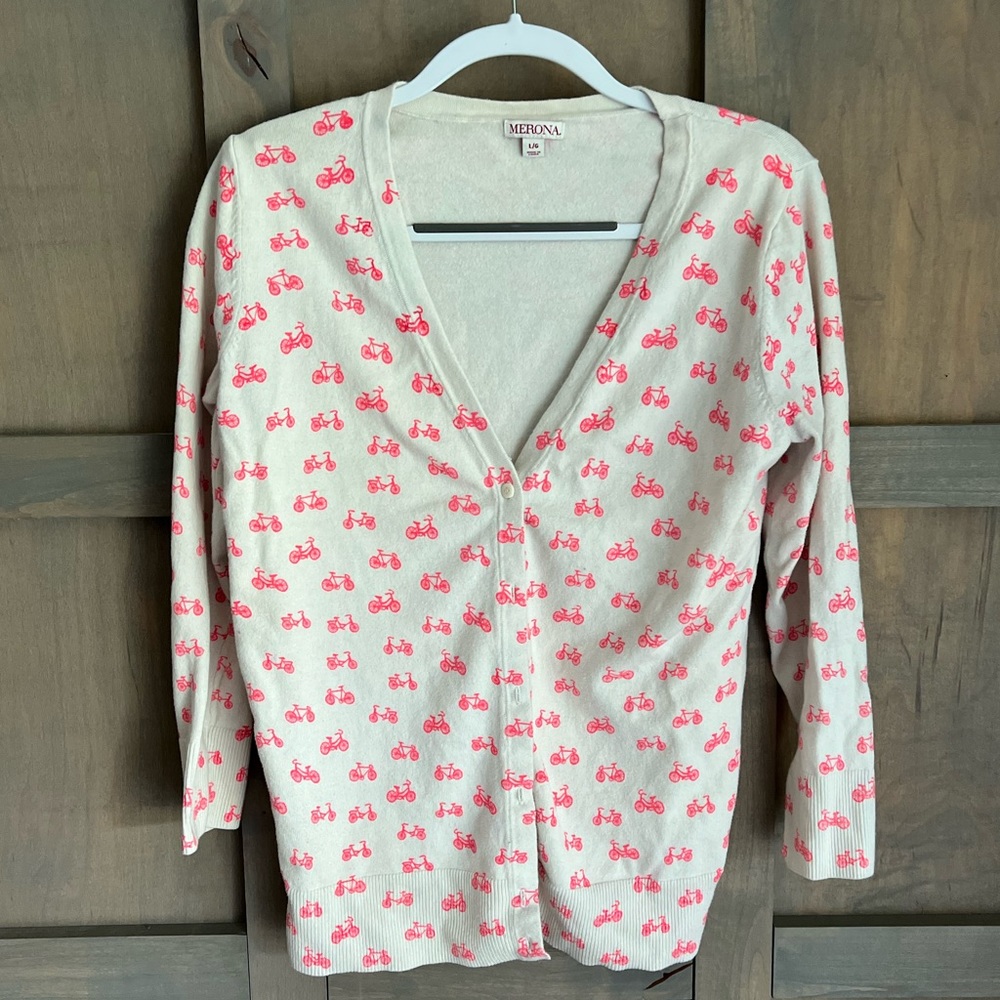 Vintage Bicycle print cardigan, size L by Merona